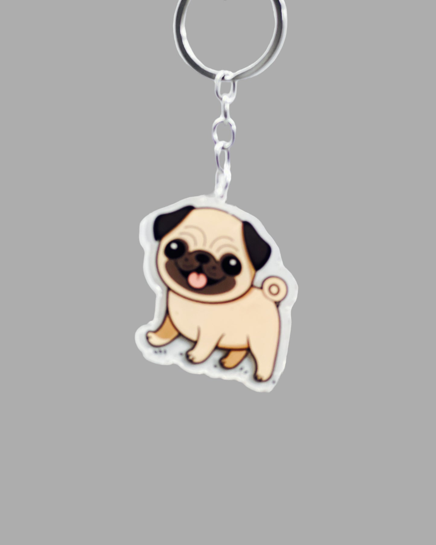 Pug Dog Acrylic keychain, Cute kawaii memorial ornament, pet portrait charm gift, backpack fob, dad car décor, dog mom gift