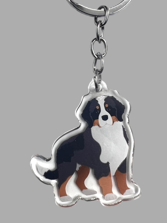 Bernese Mountain Dog Acrylic keychain, Cute kawaii memorial ornament, pet portrait charm gift  backpack fob, dad car décor, first day of school