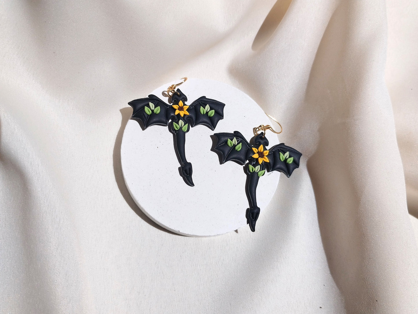 Dragonfly sunflower  polymer clay earrings, halloween spooky witch wican Handmade Dainty  dangle cute minimalist earrings, birthday gift for best friend