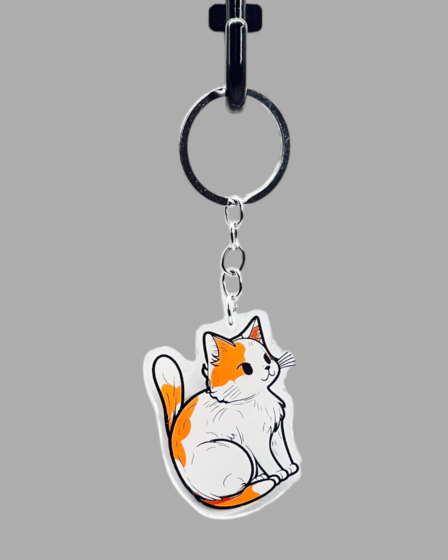 Cymric Cat Acrylic keychain, Cute kawaii memorial ornament, pet portrait charm gift  backpack fob, dad car décor, first day of school gift