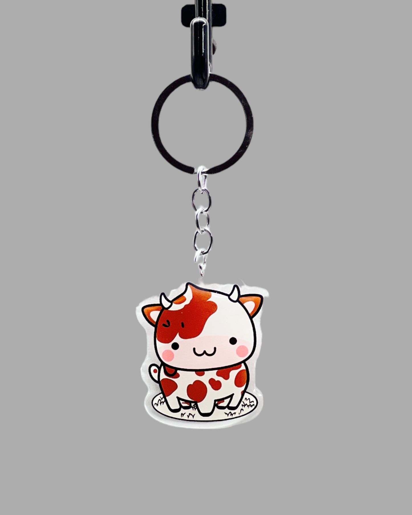 Cow Acrylic keychain, Farm Animal Cute kawaii memorial ornament, pet portrait charm gift  backpack fob, dad car décor, first day of school gift