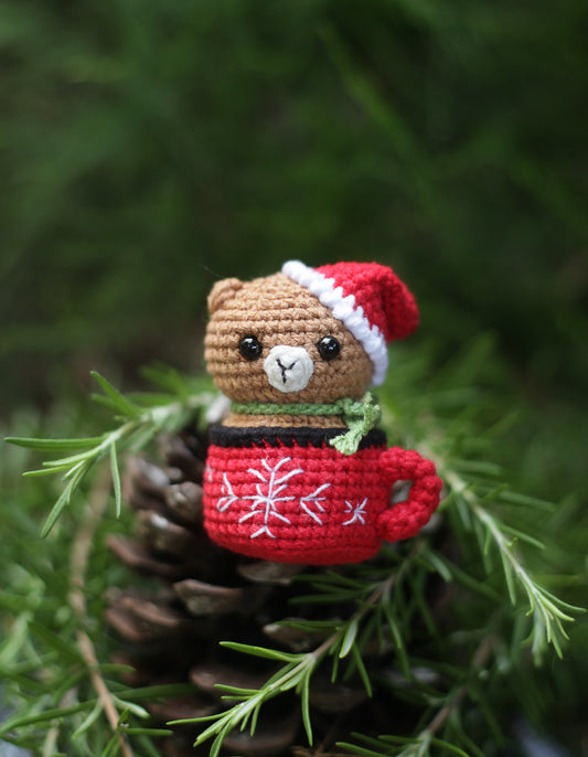 Bear Christmas Crochet ornament  Amigurumi : Cute Desk Decor Toy, Baby's First Nativity, Stocking Stuffer, Unique Festive Decor