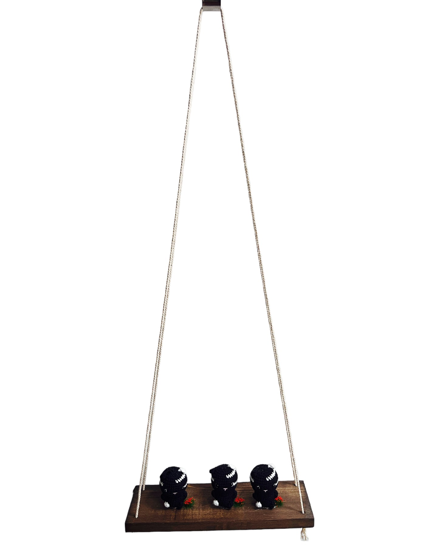 Black cats on a swing  Hanging Wall Shelf