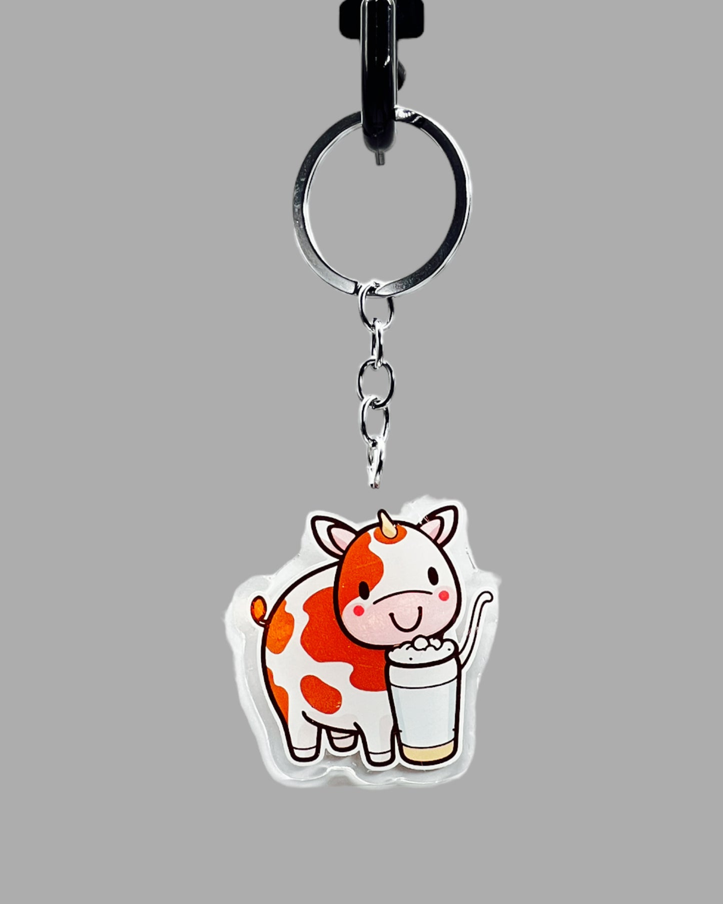 Milking Shorthorne Cow Acrylic keychain, Farm Animal Cute kawaii memorial ornament, pet portrait charm gift  backpack fob, dad car décor, first day of school gift