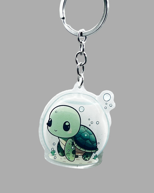 Turtle Kawaii Acrylic keychain, Wildlife Turtle Acrylic keychain, Wildlife Cute kawaii memorial ornament, pet portrait charm, backpack fob, dad car décor, stocking stuffer