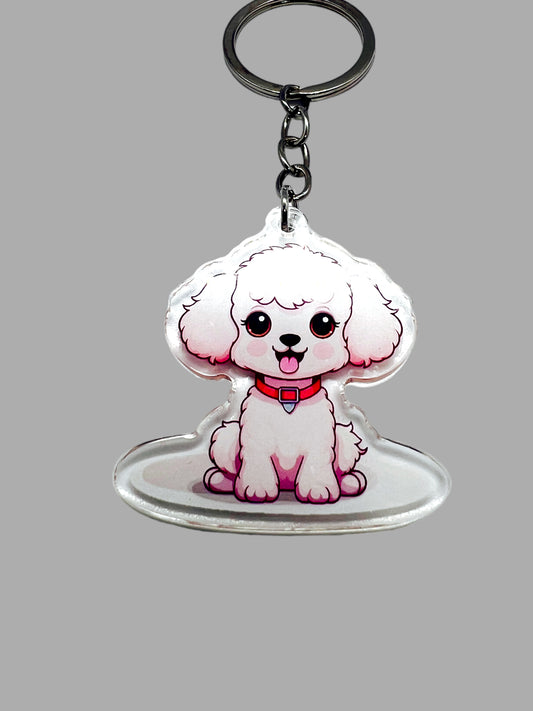 Poodle Dog Acrylic Keychain, Cute kawaii memorial ornament, pet portrait charm gift, backpack fob, dad car décor, dog mom gift