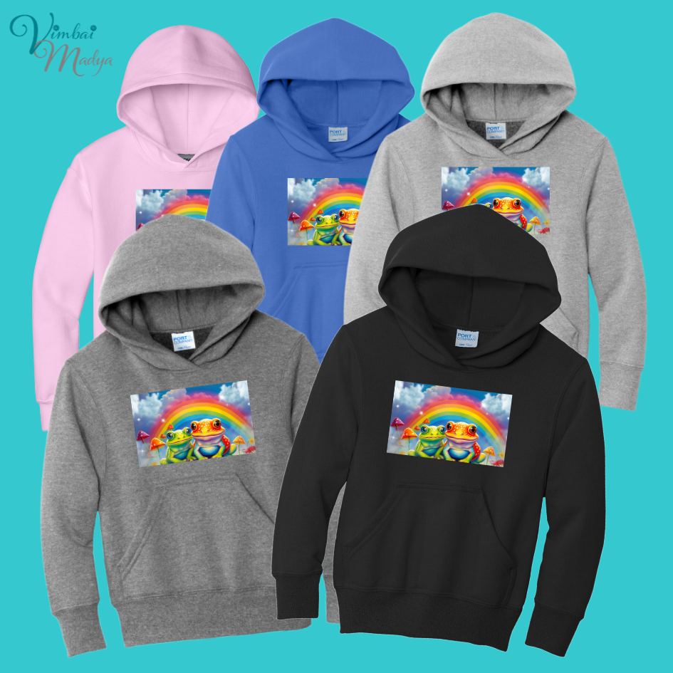 Youth Unisex Frog Rainbow Kawaii Frog Sweater Hoodie : frog and toad couples Gift  for Book lovers .Best Friend Gift.  Fall Winter Essential