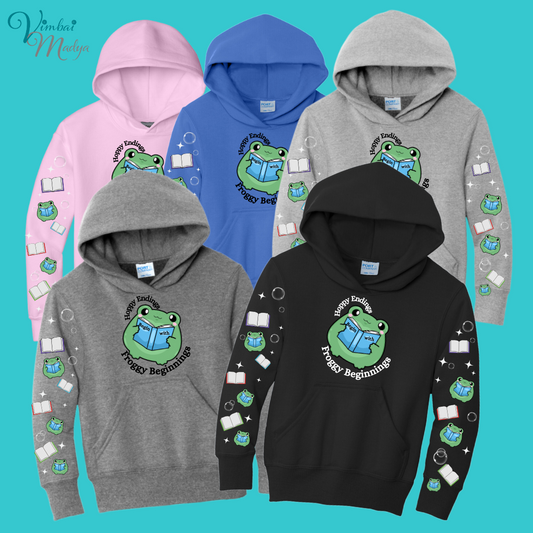 Youth Frog Book Lovers Gift Sweatshirt Unisex Clothing Kawaii  Hoodie : Best Friend Gift . Fall Winter Essential