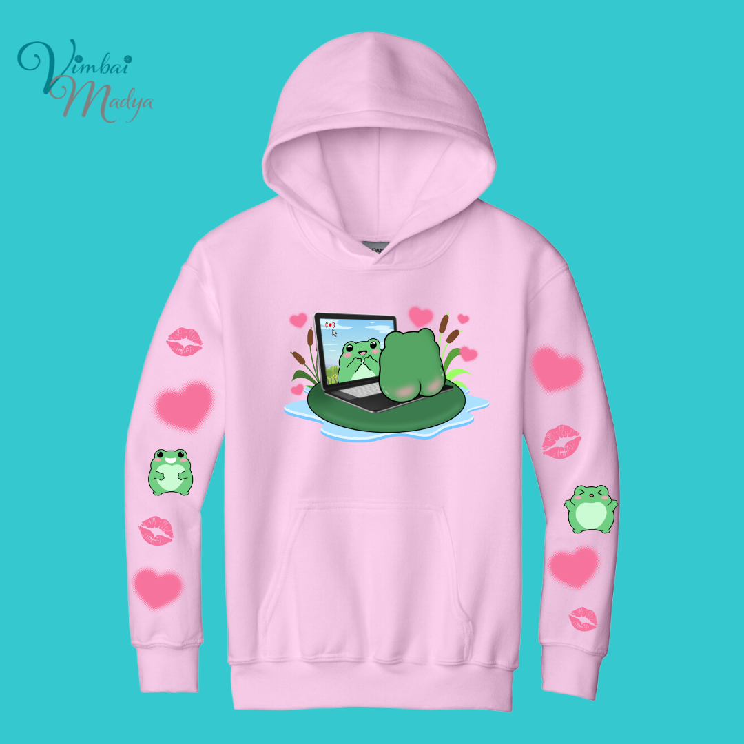 Youth Unisex Clothing Frog Kawaii Frog Sweater Hoodie : frog and toad couples Gift .Best Friend Gift.  Fall Winter Essential