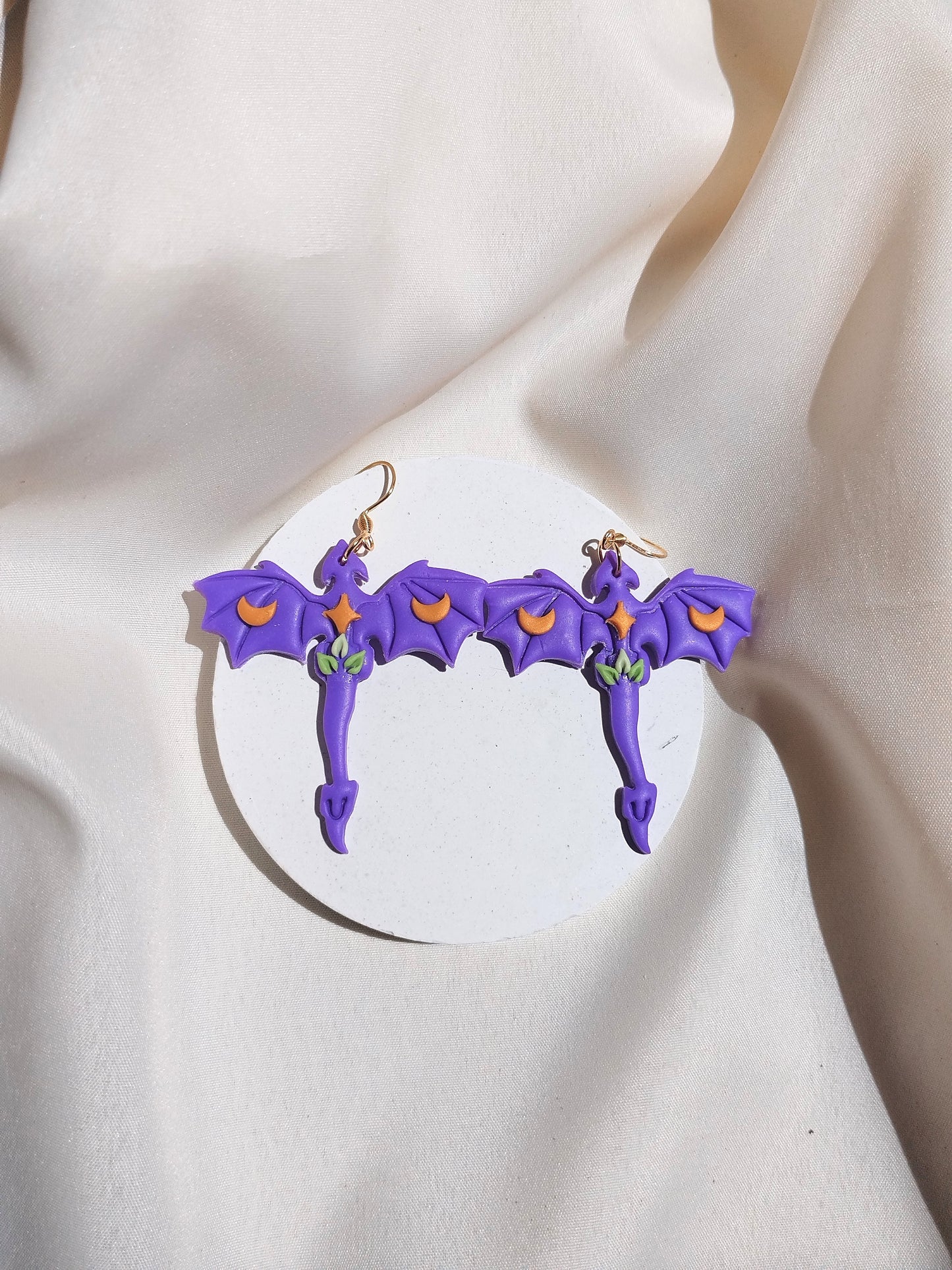 Dragonfly moon polymer clay earrings, halloween spooky witch wican Handmade Dainty  dangle cute minimalist earrings, birthday gift for best friend