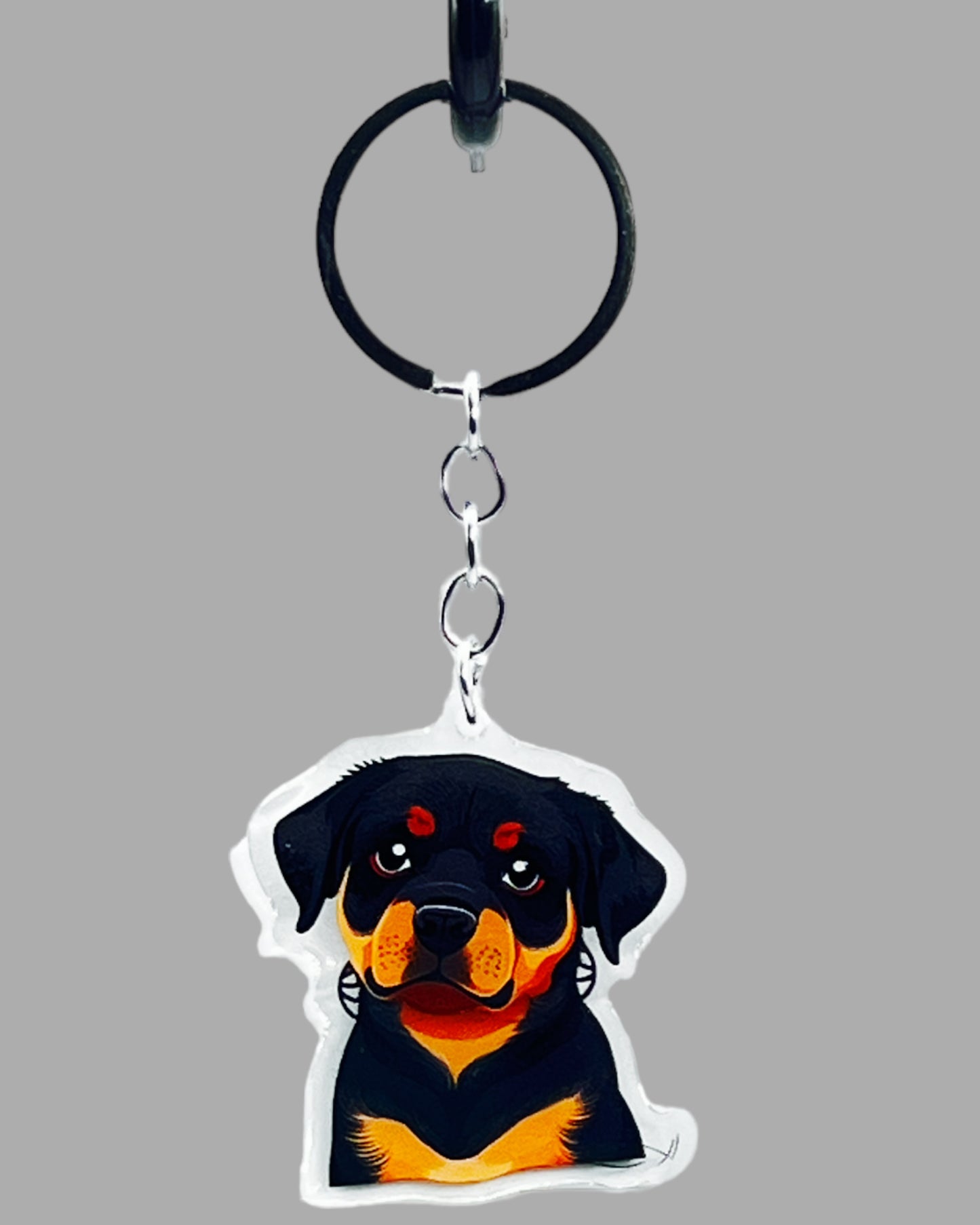 Rottweiler Dog Acrylic keychain, Cute kawaii memorial ornament, pet portrait charm gift, backpack fob, dad car décor, dog mom gift