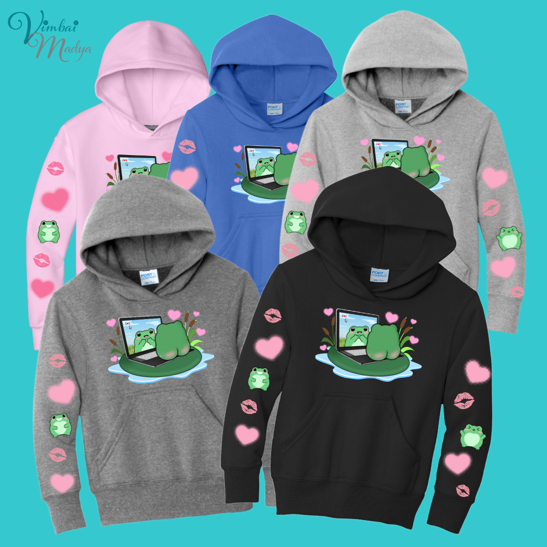 Youth Unisex Clothing Frog Kawaii Frog Sweater Hoodie : frog and toad couples Gift .Best Friend Gift.  Fall Winter Essential