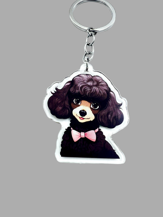 Black Poodle Dog Kawaii Acrylic Keychain, Cute kawaii memorial ornament, pet portrait charm gift  backpack fob, dad car décor, first day of school