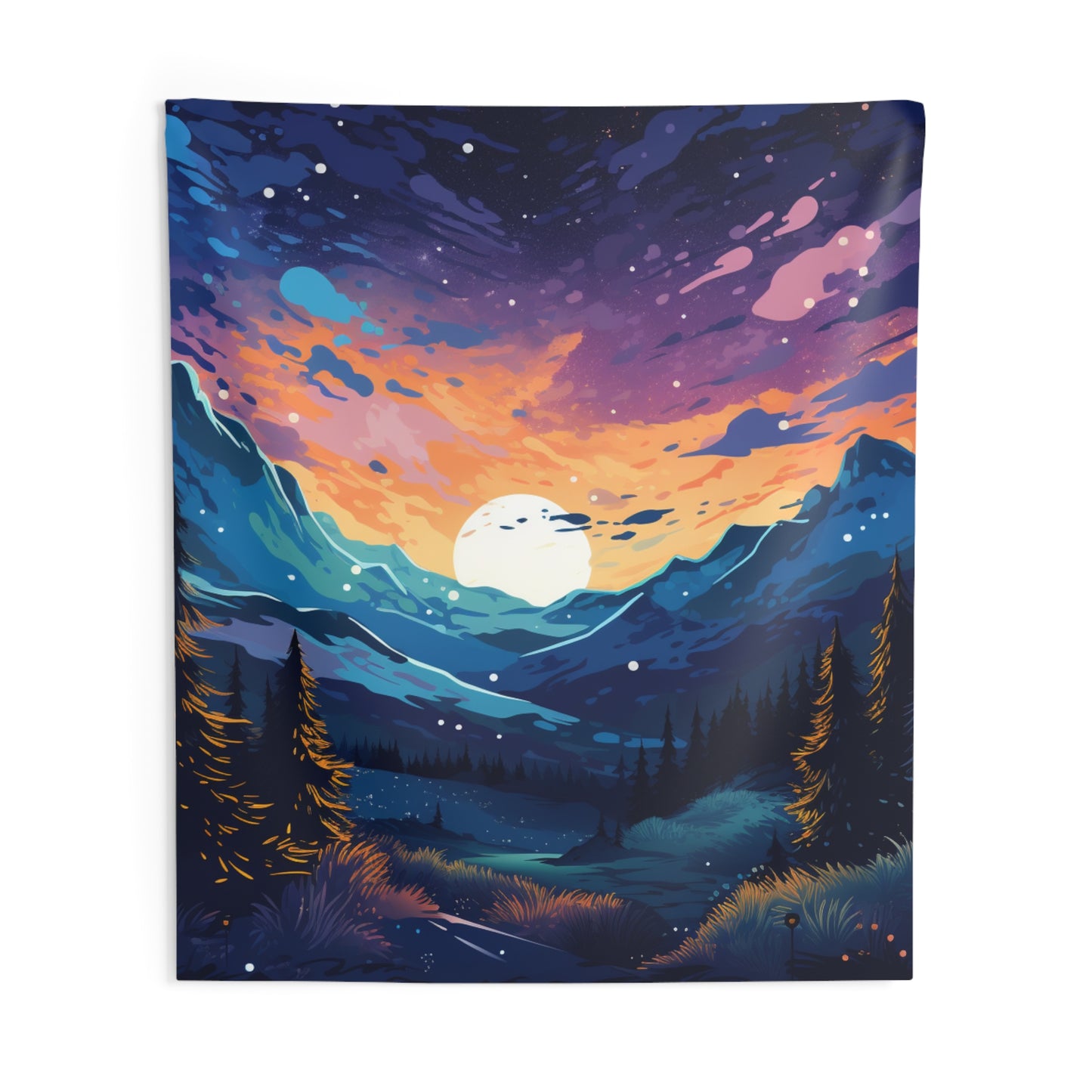 Mountain art Tapestry Contemporary Home Decor . Galaxy Wall Hanging Art for Baby Nursery, Dorm room, Coastal Home . Housewarming Gift