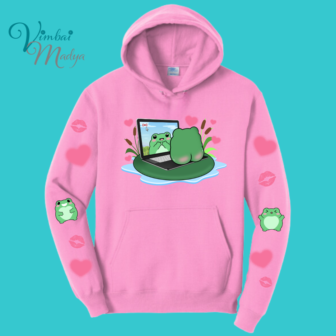 Frog Sweatshirt Unisex Clothing Kawaii Hoodie :  Best Friend Gift . Fall Winter Essential . Frog and Toad Couple