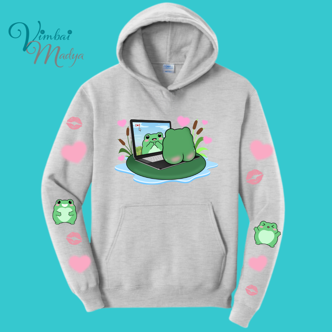 Frog Sweatshirt Unisex Clothing Kawaii Hoodie :  Best Friend Gift . Fall Winter Essential . Frog and Toad Couple