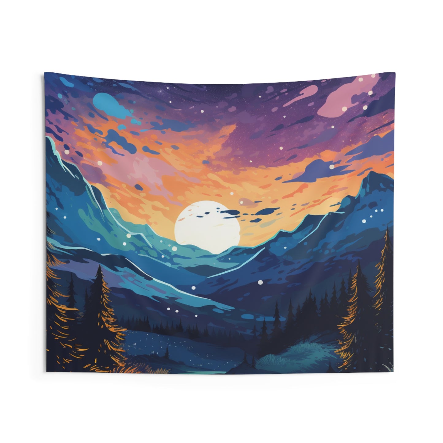 Mountain art Tapestry Contemporary Home Decor . Galaxy Wall Hanging Art for Baby Nursery, Dorm room, Coastal Home . Housewarming Gift