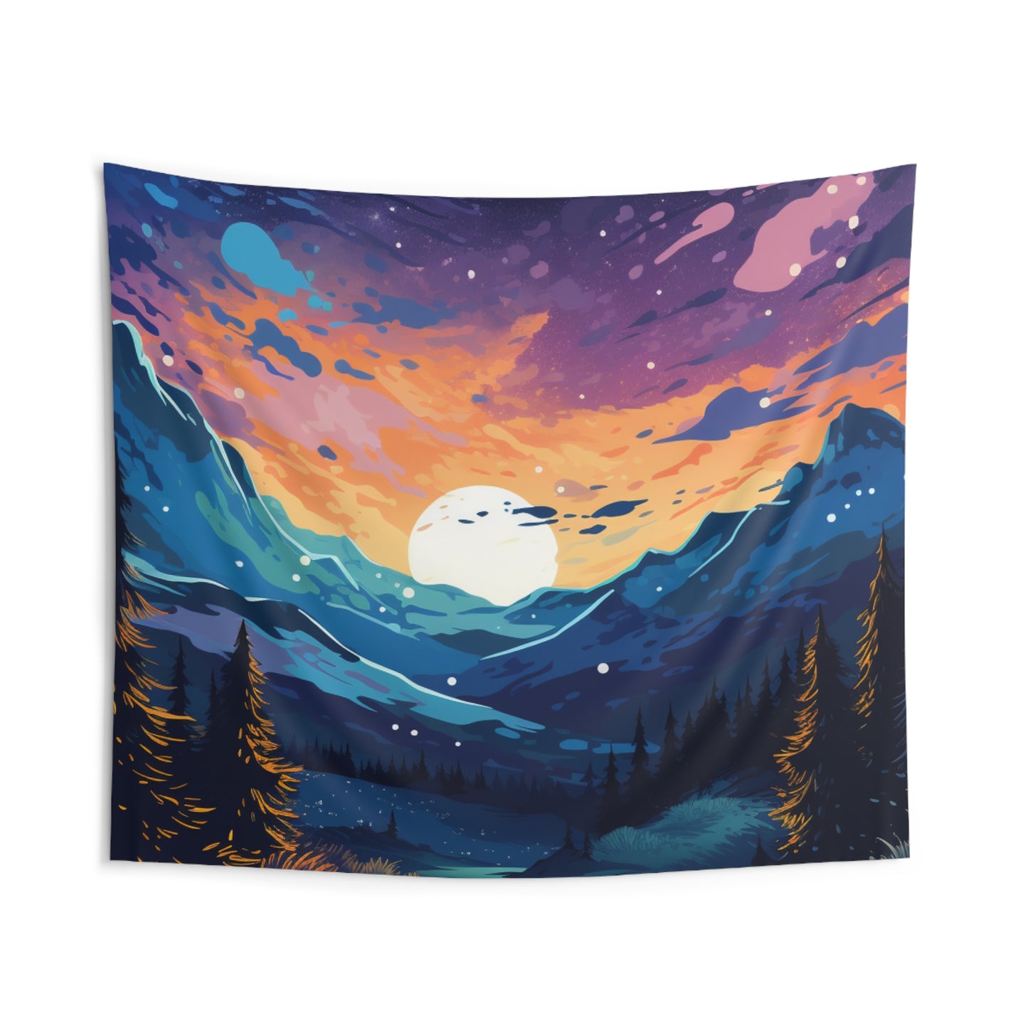 Mountain art Tapestry Contemporary Home Decor . Galaxy Wall Hanging Art for Baby Nursery, Dorm room, Coastal Home . Housewarming Gift