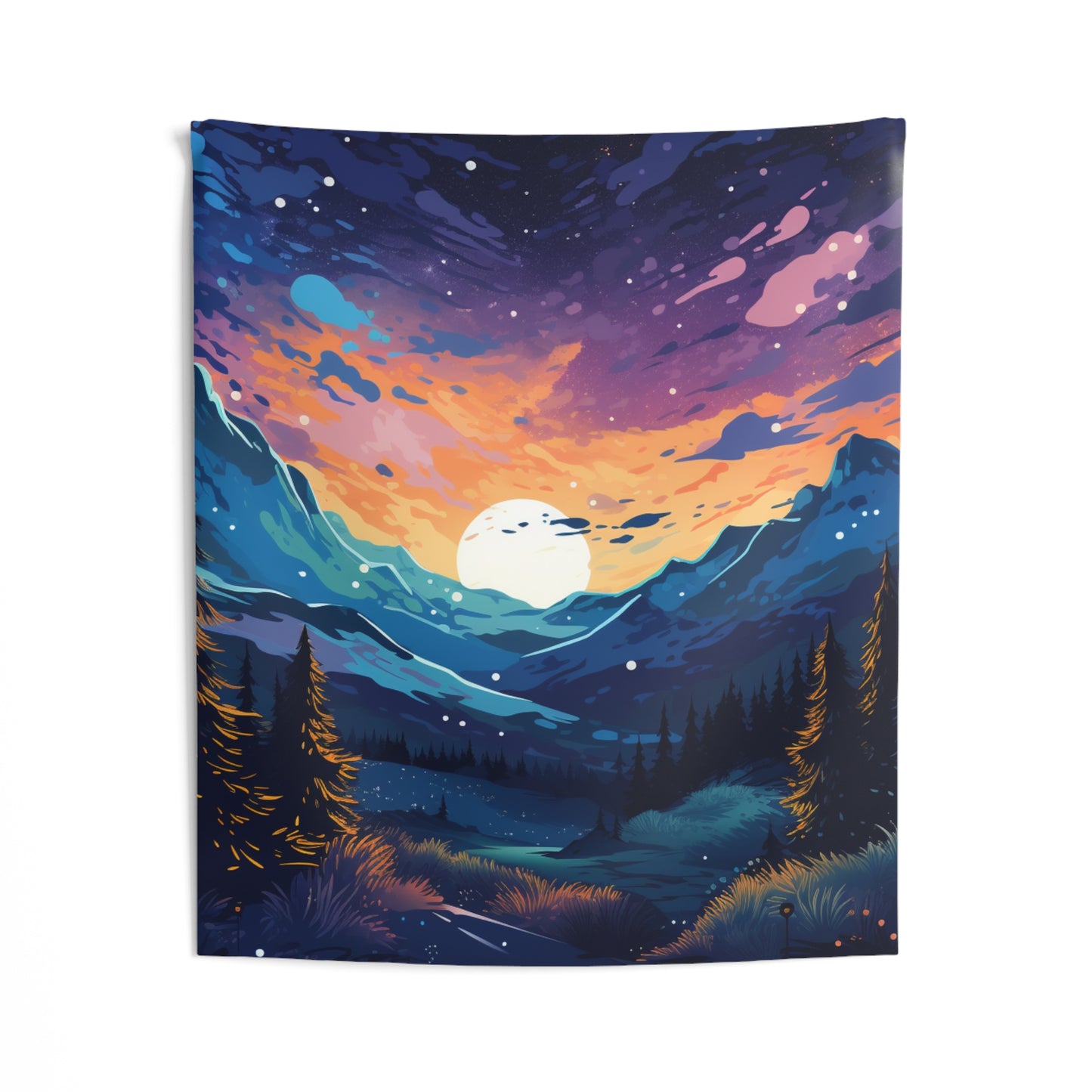 Mountain art Tapestry Contemporary Home Decor . Galaxy Wall Hanging Art for Baby Nursery, Dorm room, Coastal Home . Housewarming Gift