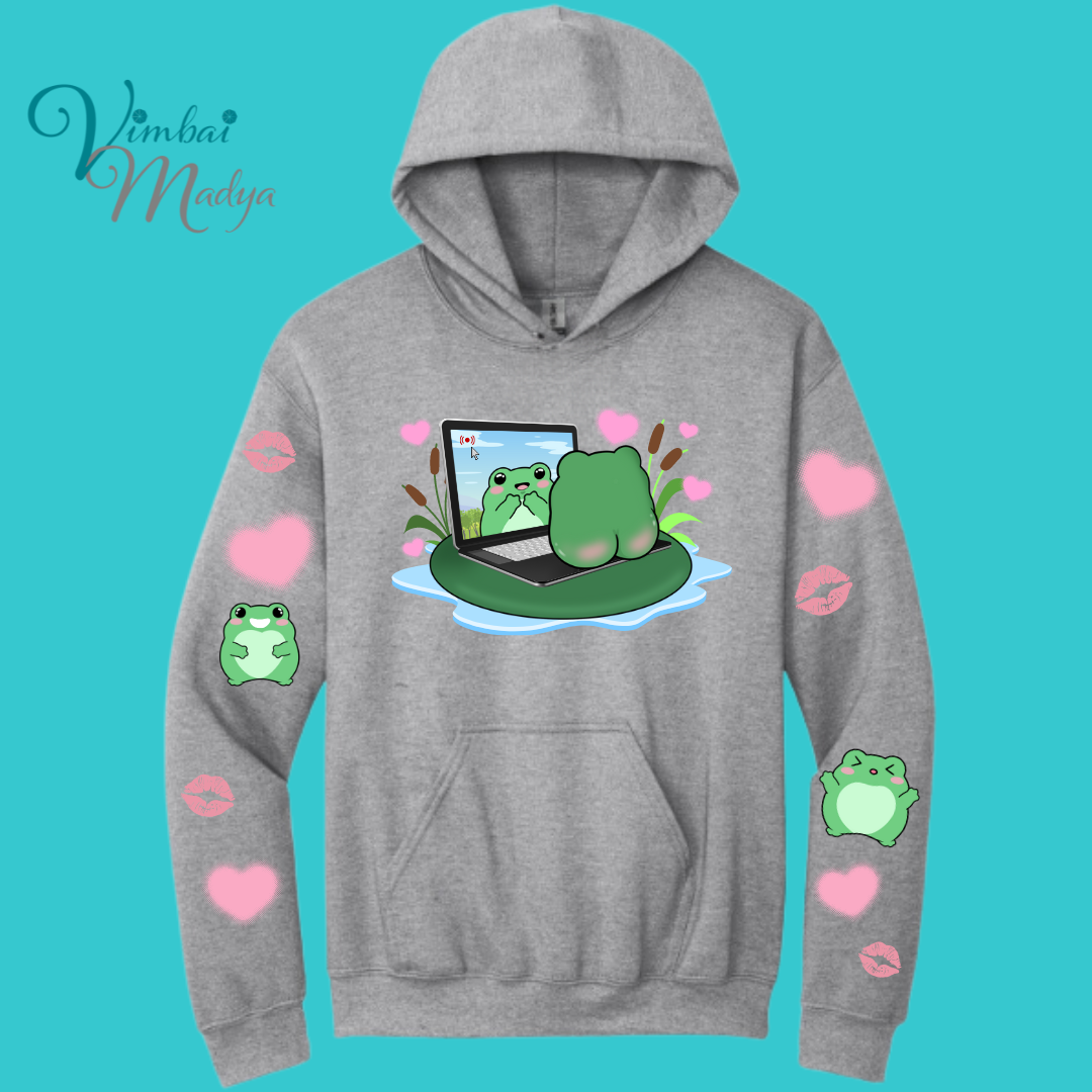 Frog Sweatshirt Unisex Clothing Kawaii Hoodie :  Best Friend Gift . Fall Winter Essential . Frog and Toad Couple