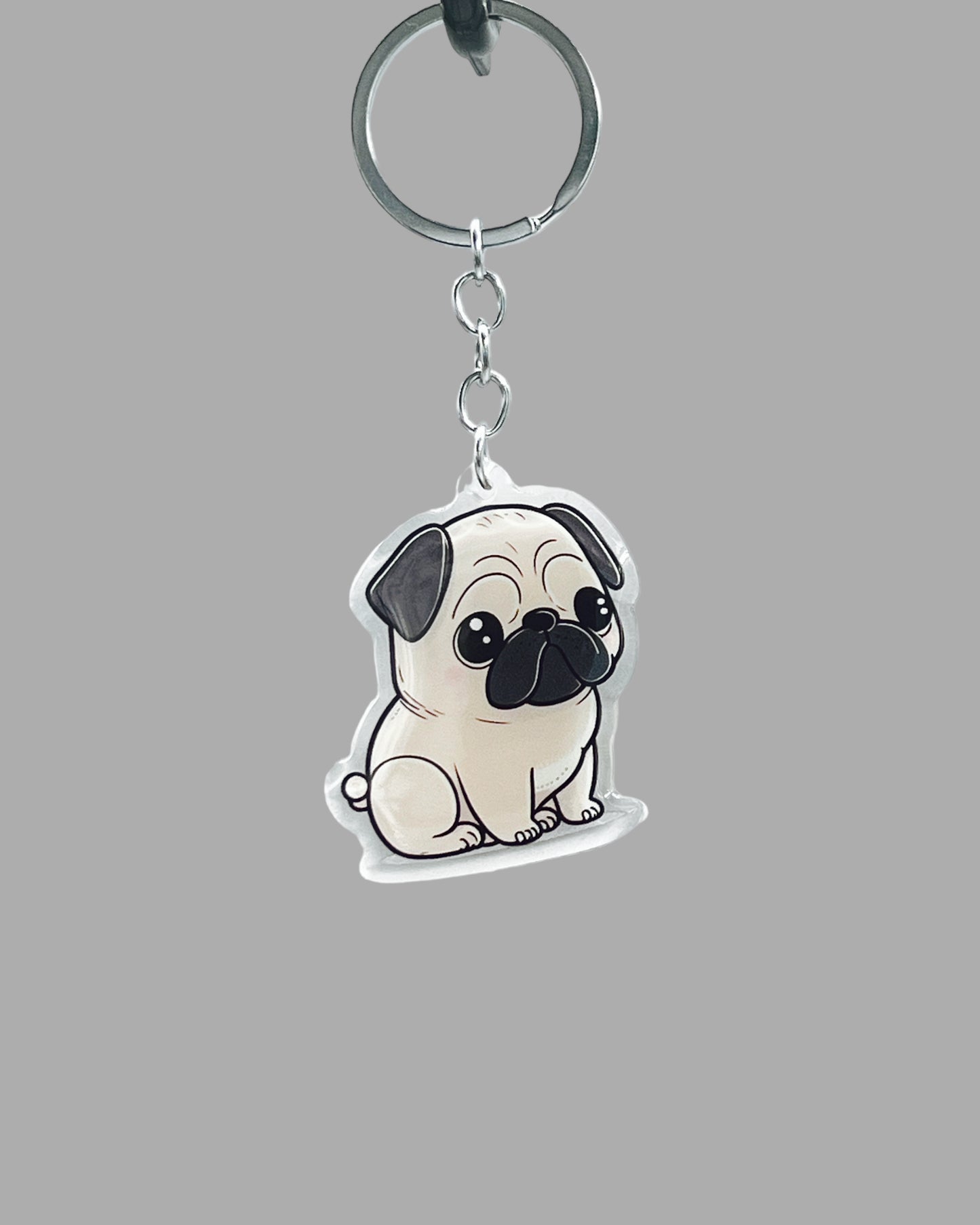 Pug Dog Acrylic keychain, Cute kawaii memorial ornament, pet portrait charm gift, backpack fob, dad car décor, dog mom gift