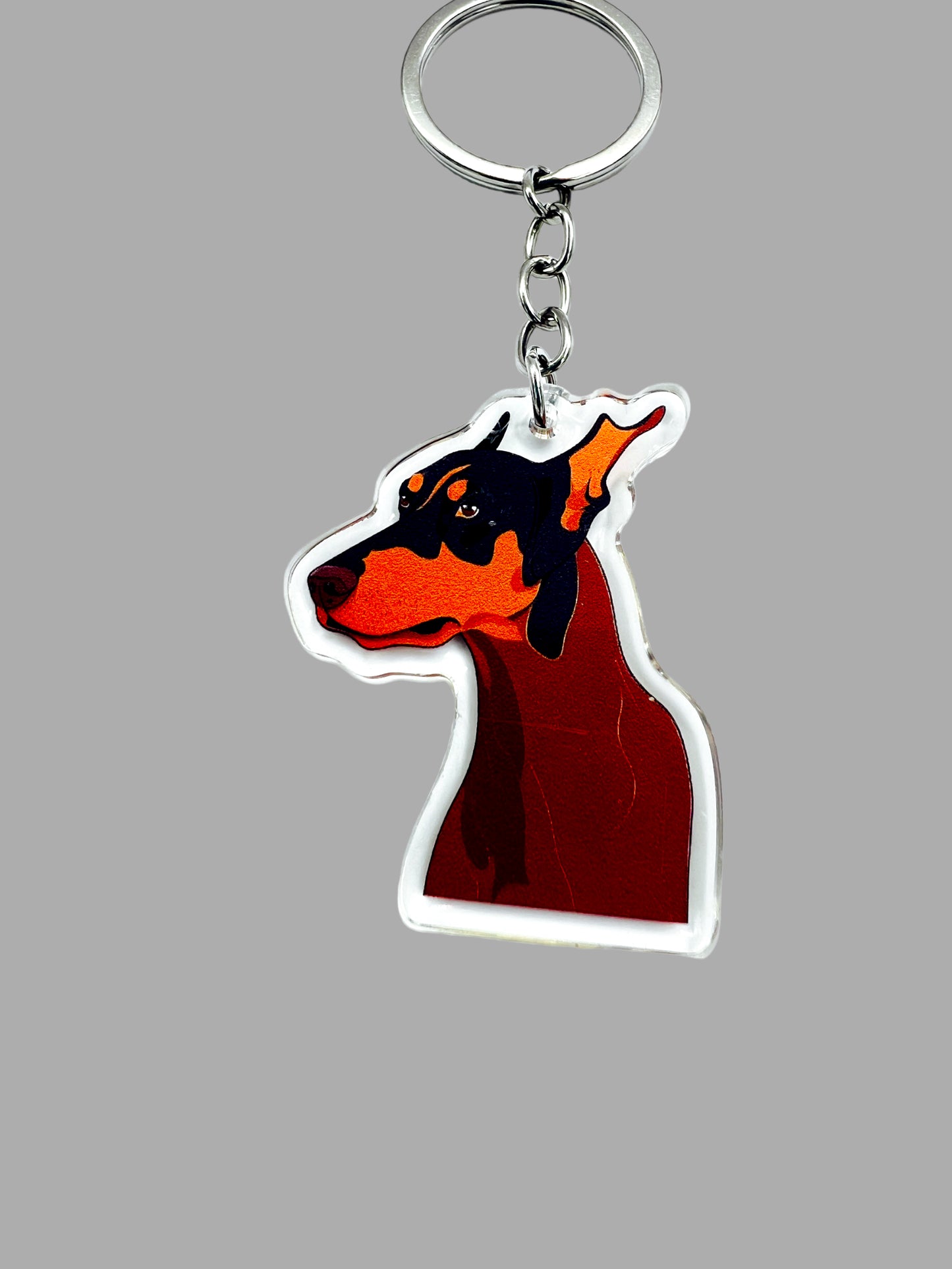 Doberman Pinscher Dog Acrylic Keychain Cute kawaii memorial ornament, pet portrait charm gift  backpack photo fob, dad car décor, dog mom gift