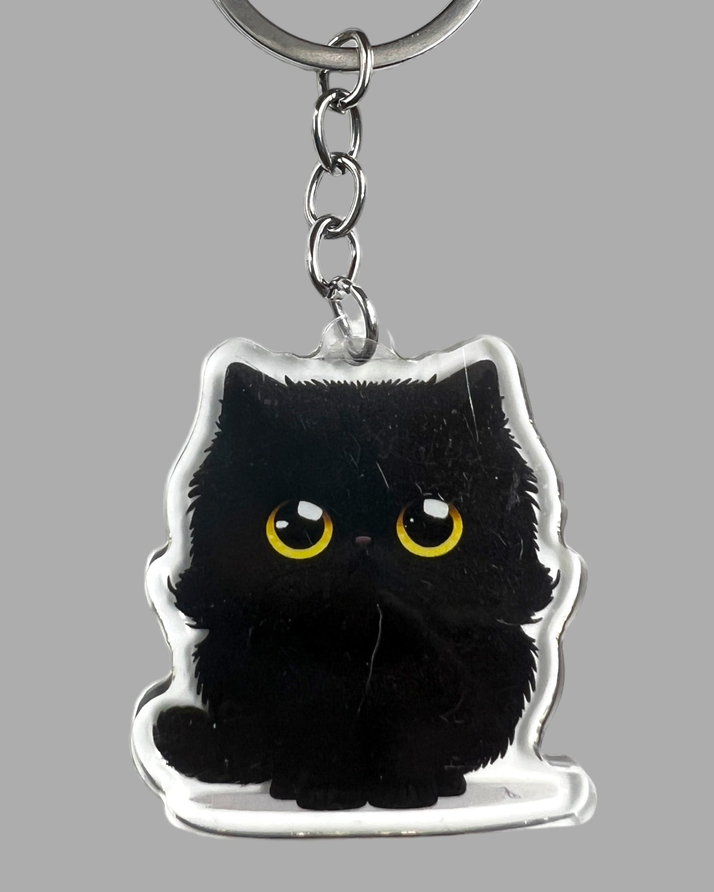 Black Persian Cat Acrylic Keychain, Cute kawaii memorial ornament, pet portrait charm gift  backpack fob, dad car décor, first day of school gift