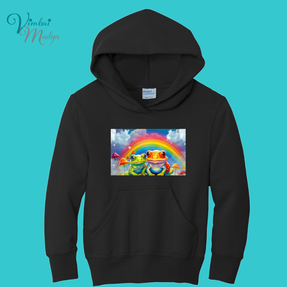 Youth Unisex Frog Rainbow Kawaii Frog Sweater Hoodie : frog and toad couples Gift  for Book lovers .Best Friend Gift.  Fall Winter Essential