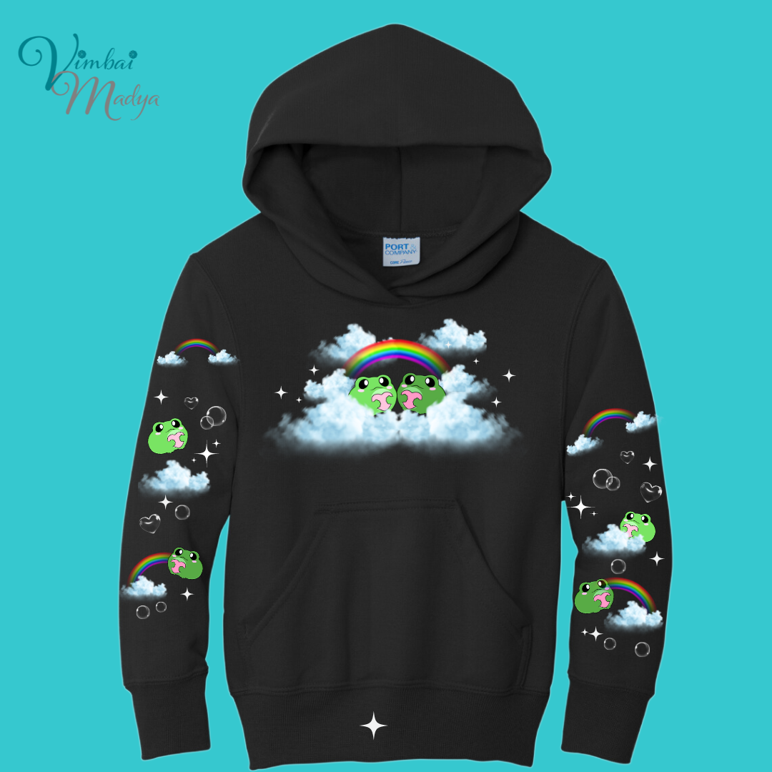 Youth Kawaii Frog  Sweater Hoodie  : Perfect Birthday Gift & Fall Winter Essential  .  Trendy, Unisex Style for Your Best Friend's Wardrobe