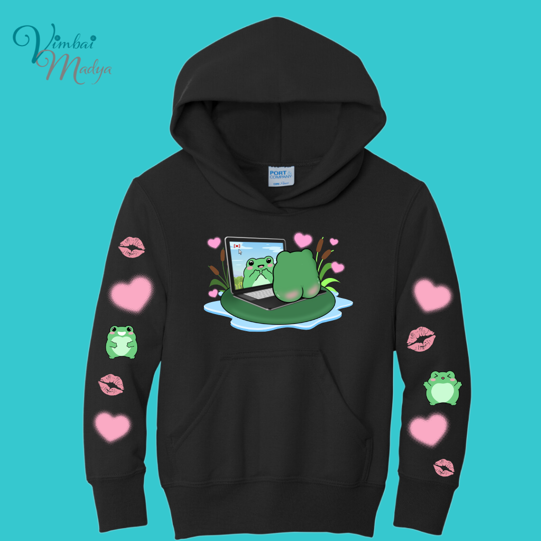 Youth Unisex Clothing Frog Kawaii Frog Sweater Hoodie : frog and toad couples Gift .Best Friend Gift.  Fall Winter Essential