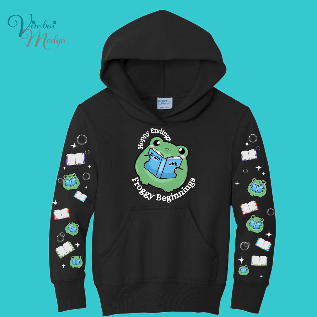 Youth Frog Book Lovers Gift Sweatshirt Unisex Clothing Kawaii  Hoodie : Best Friend Gift . Fall Winter Essential