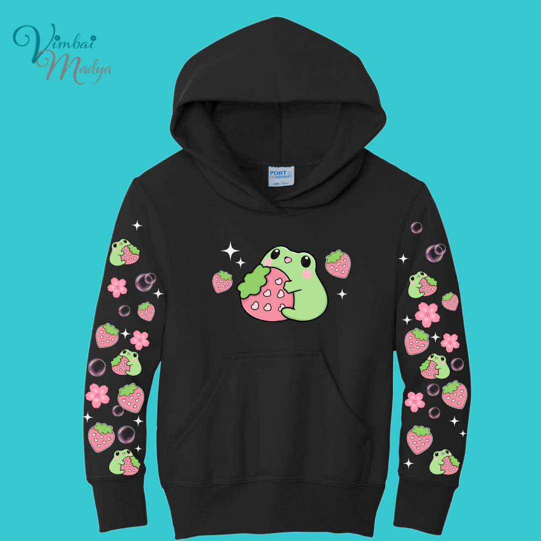 Kawaii Frog  Youth Sweater Hoodie  : Perfect Birthday Gift & Fall Winter Essential  .  Trendy, Unisex Style for Your Best Friend's Wardrobe