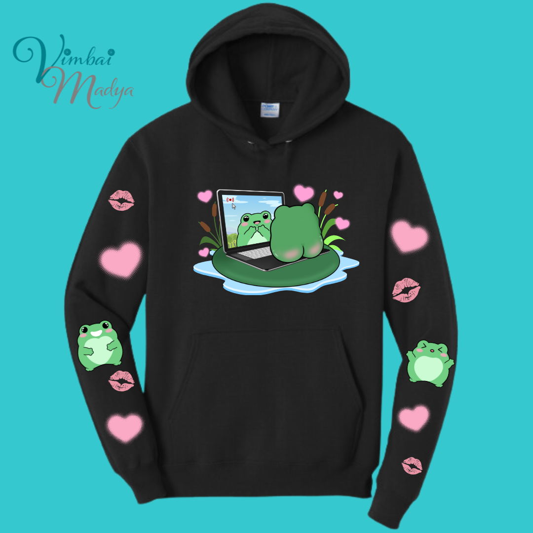 Frog Sweatshirt Unisex Clothing Kawaii Hoodie :  Best Friend Gift . Fall Winter Essential . Frog and Toad Couple