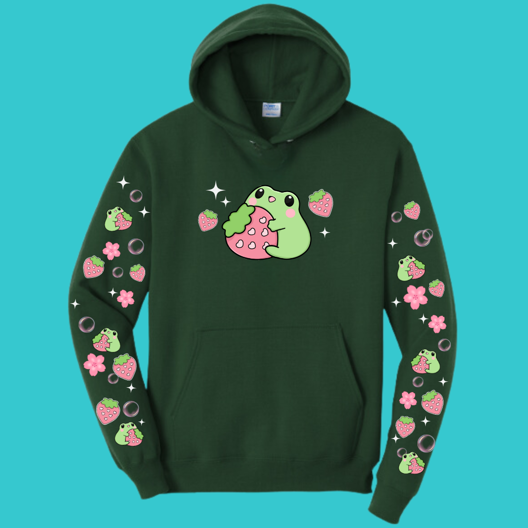 Strawberry Kawaii Frog  Sweater Hoodie  : Perfect Mother's Day Gift & Fall Winter Essential  .  Trendy, Unisex Style for Your Best Friend's Wardrobe