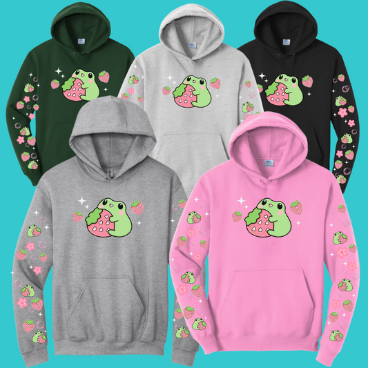 Strawberry Kawaii Frog  Sweater Hoodie  : Perfect Mother's Day Gift & Fall Winter Essential  .  Trendy, Unisex Style for Your Best Friend's Wardrobe