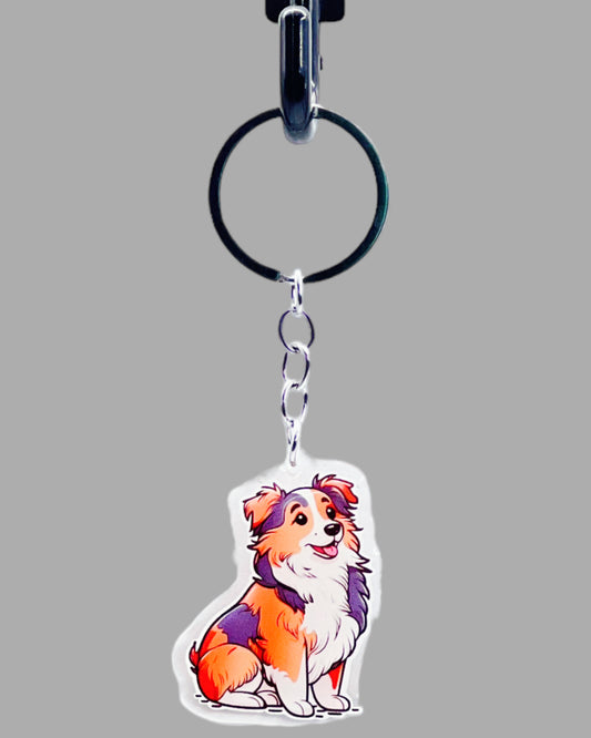 Border Collie Dog Acrylic keychain, Cute kawaii memorial ornament, pet portrait charm gift  backpack fob, dad car décor, first day of school