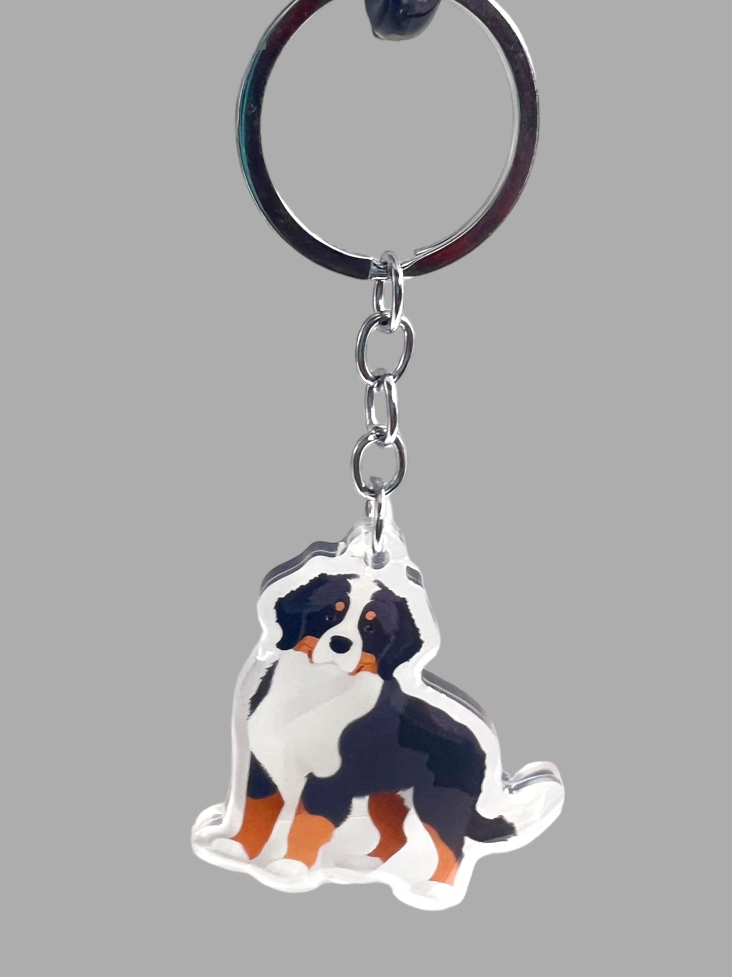 Bernese Mountain Dog Acrylic keychain, Cute kawaii memorial ornament, pet portrait charm gift  backpack fob, dad car décor, first day of school