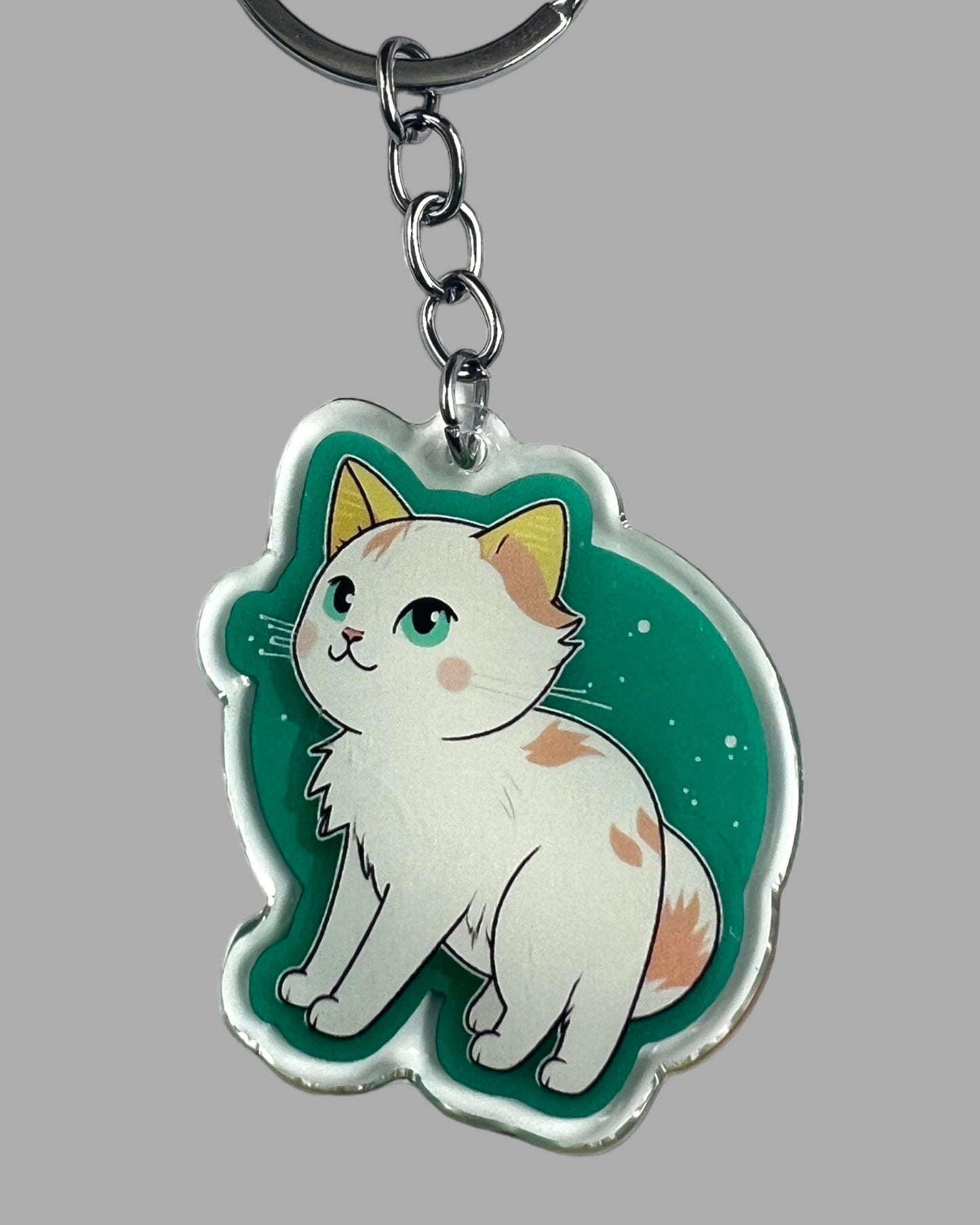 Turkish Van Cat Acrylic Keychain, Cute kawaii memorial ornament, pet portrait charm, backpack fob, dad car décor, stocking stuffer