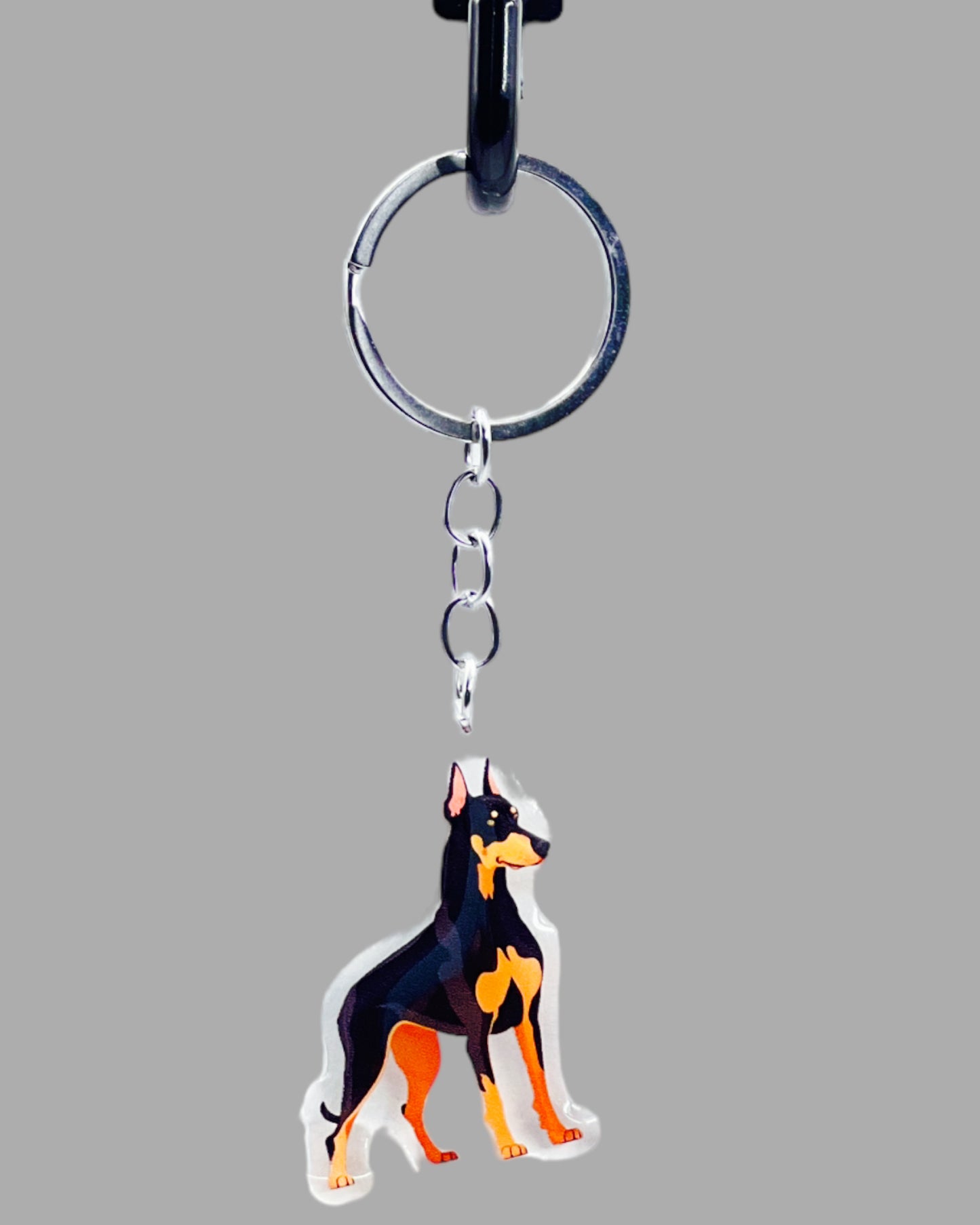 Doberman Pinscher Dog Acrylic Keychain Cute kawaii memorial ornament, pet portrait charm gift  backpack photo fob, dad car décor, dog mom gift