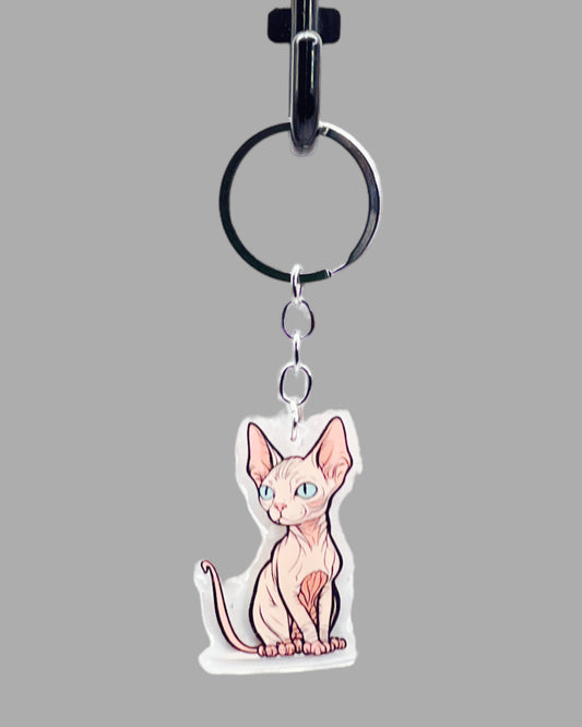 Donskoy Cat Acrylic keychain, Cute kawaii memorial ornament, pet portrait charm gift  backpack fob, dad car décor, first day of school gift