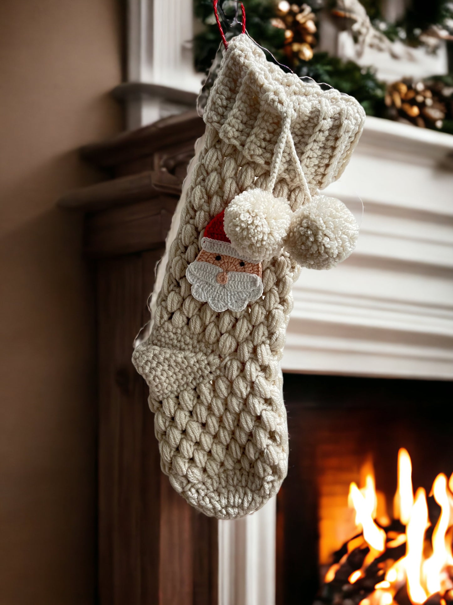 Beige Santa Christmas Stocking