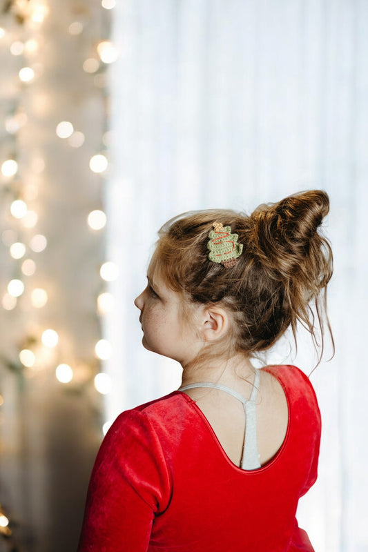 Christmas Crochet Trim Snap Hair Clips, Hair barrettes for kids