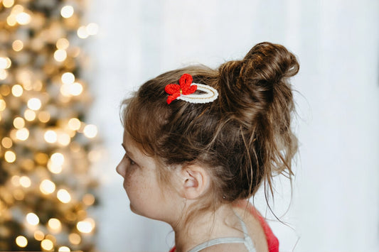 Christmas Crochet Trim Snap Hair Clips, Hair barrettes for kids