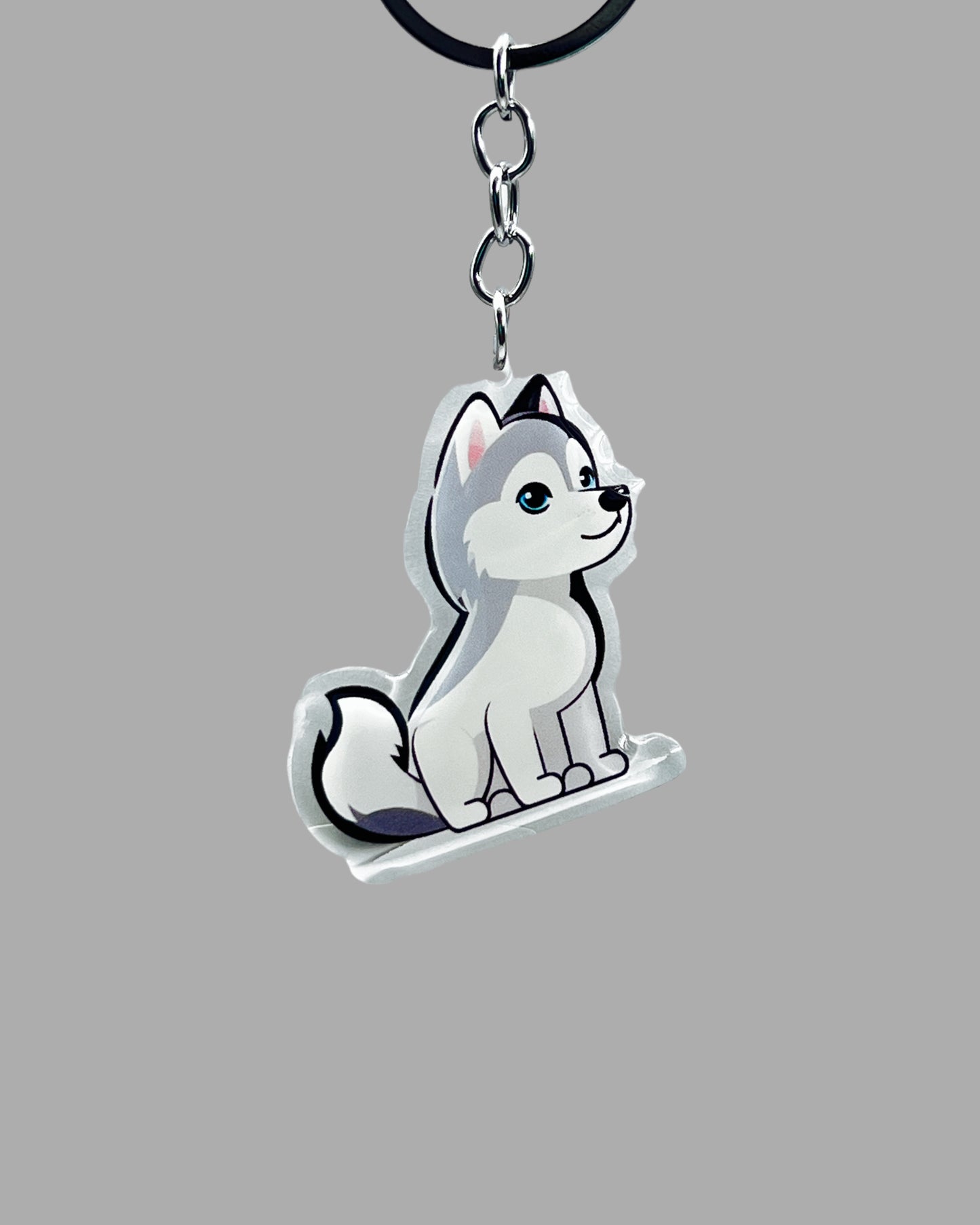 Husky Dog Acrylic Keychain, Cute kawaii memorial ornament, pet portrait charm gift, backpack fob, dad car décor, dog mom gift