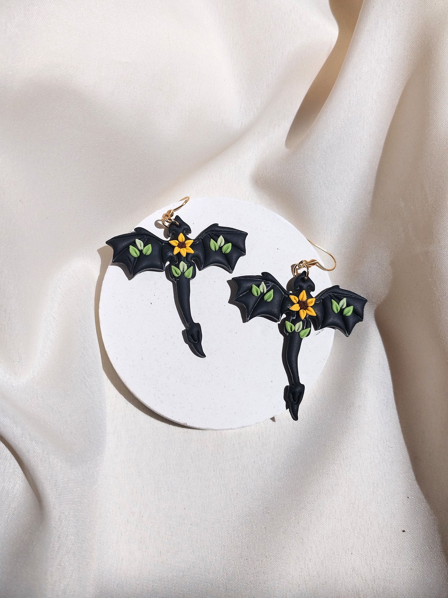 Dragonfly sunflower  polymer clay earrings, halloween spooky witch wican Handmade Dainty  dangle cute minimalist earrings, birthday gift for best friend