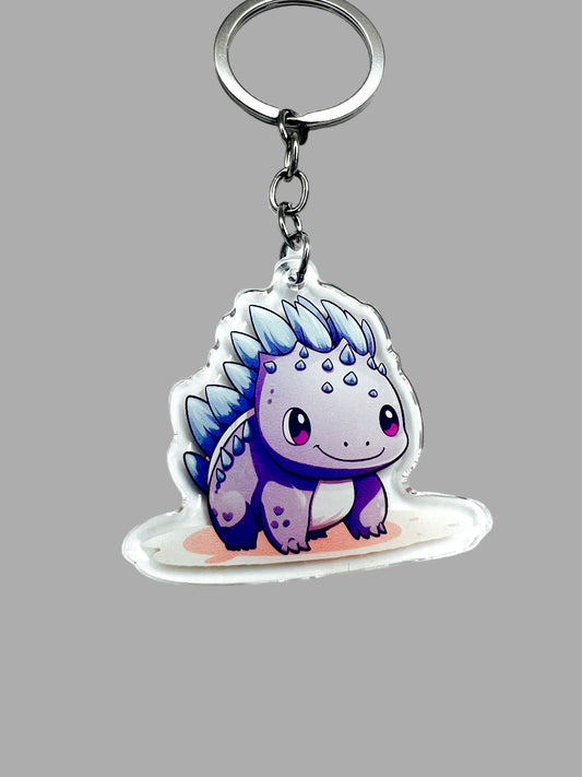 Grey Stegosauru Kawaii Dinosaur wildlife Acrylic Keychain