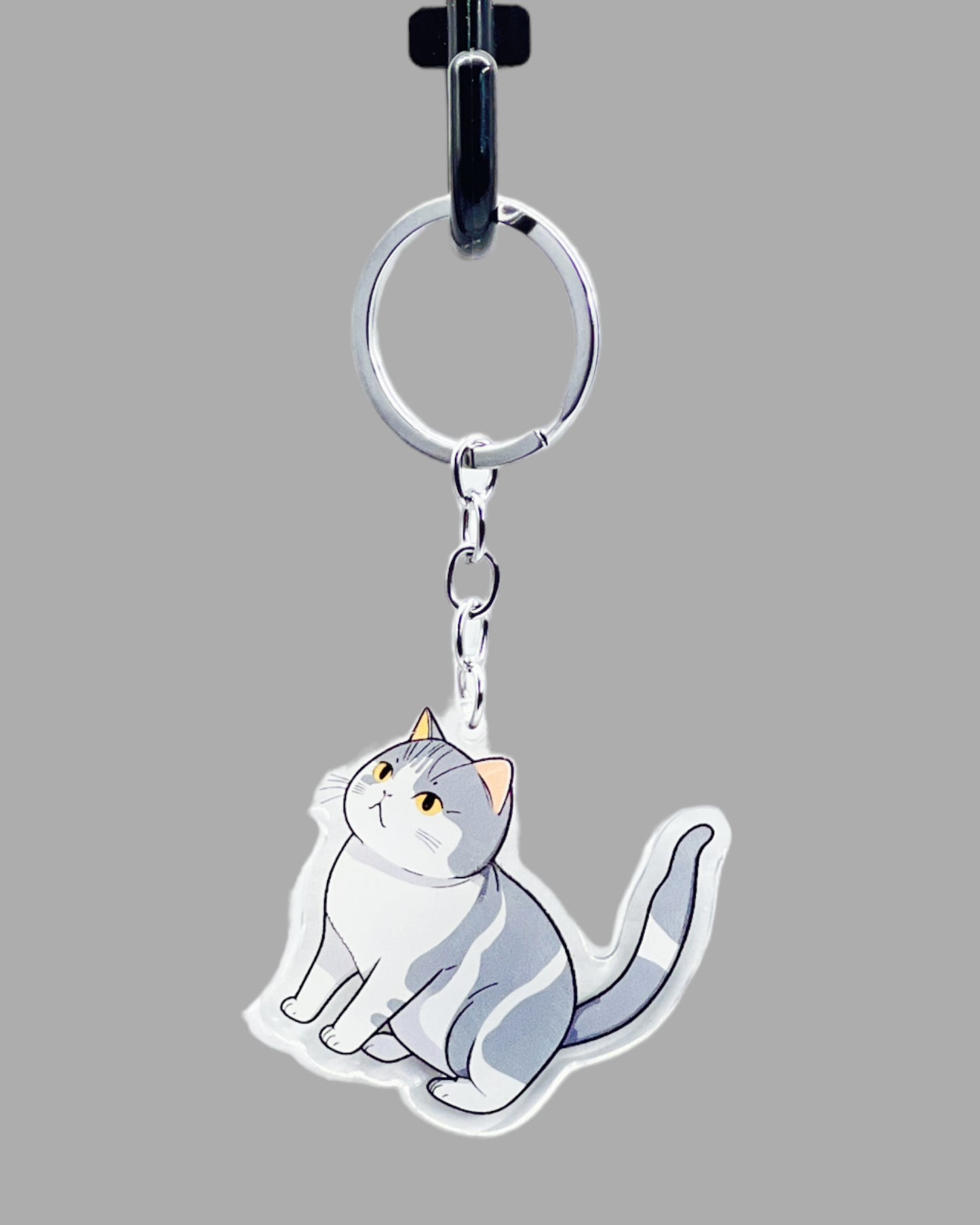 American Short Hair Cat Acrylic Keychain Cute kawaii animal memorial ornament, pet portrait charm gift  backpack photo fob or dad car décor