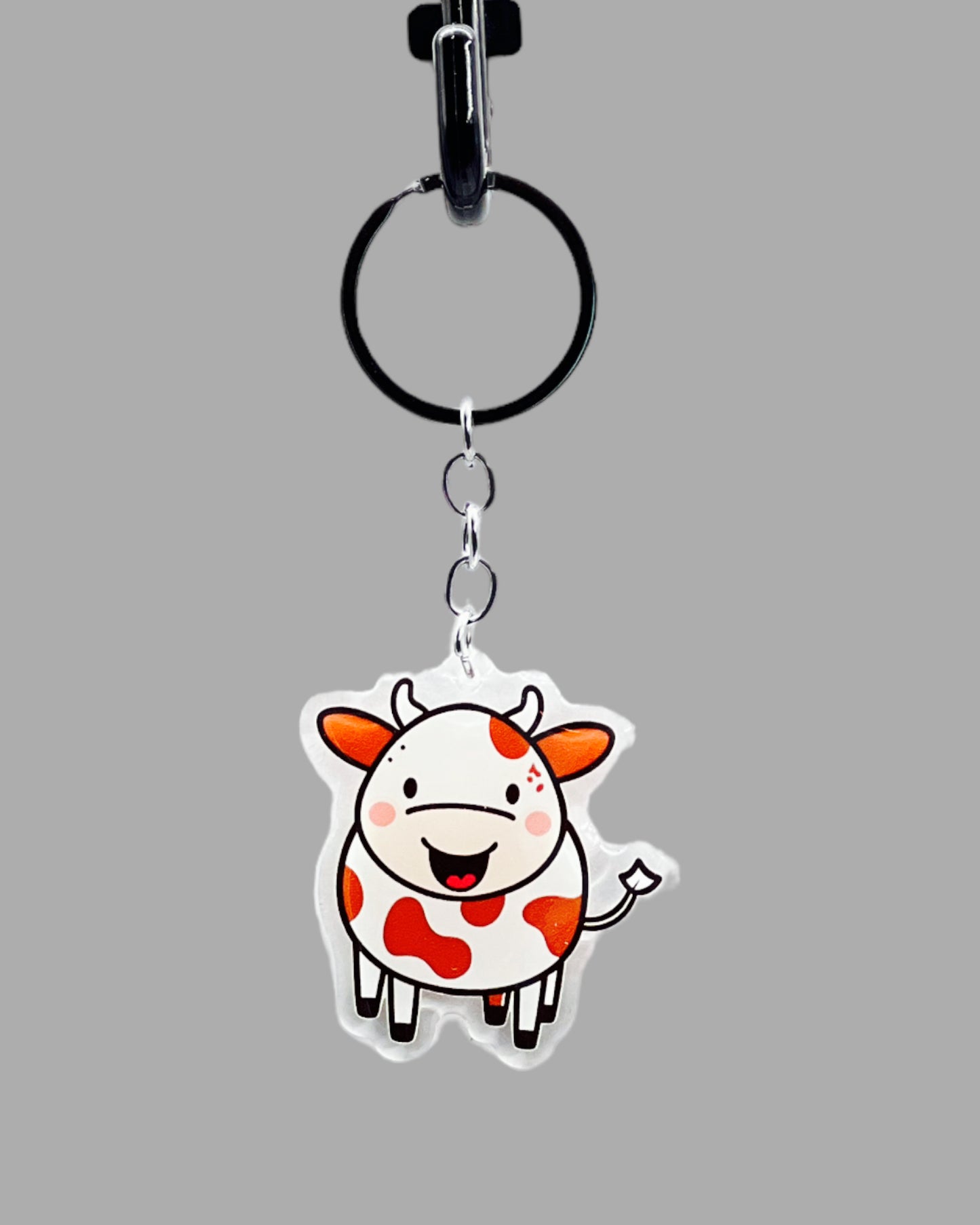 Maine-Anjou Cow Acrylic key chain, Farm Animal Cute kawaii memorial ornament, pet portrait charm gift  backpack fob, dad car décor, first day of school gift