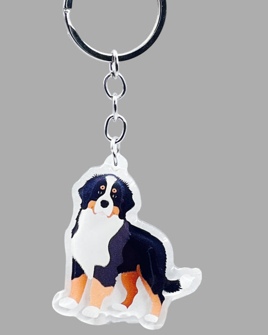 Bernese Mountain Dog Acrylic keychain, Cute kawaii memorial ornament, pet portrait charm gift  backpack fob, dad car décor, first day of school