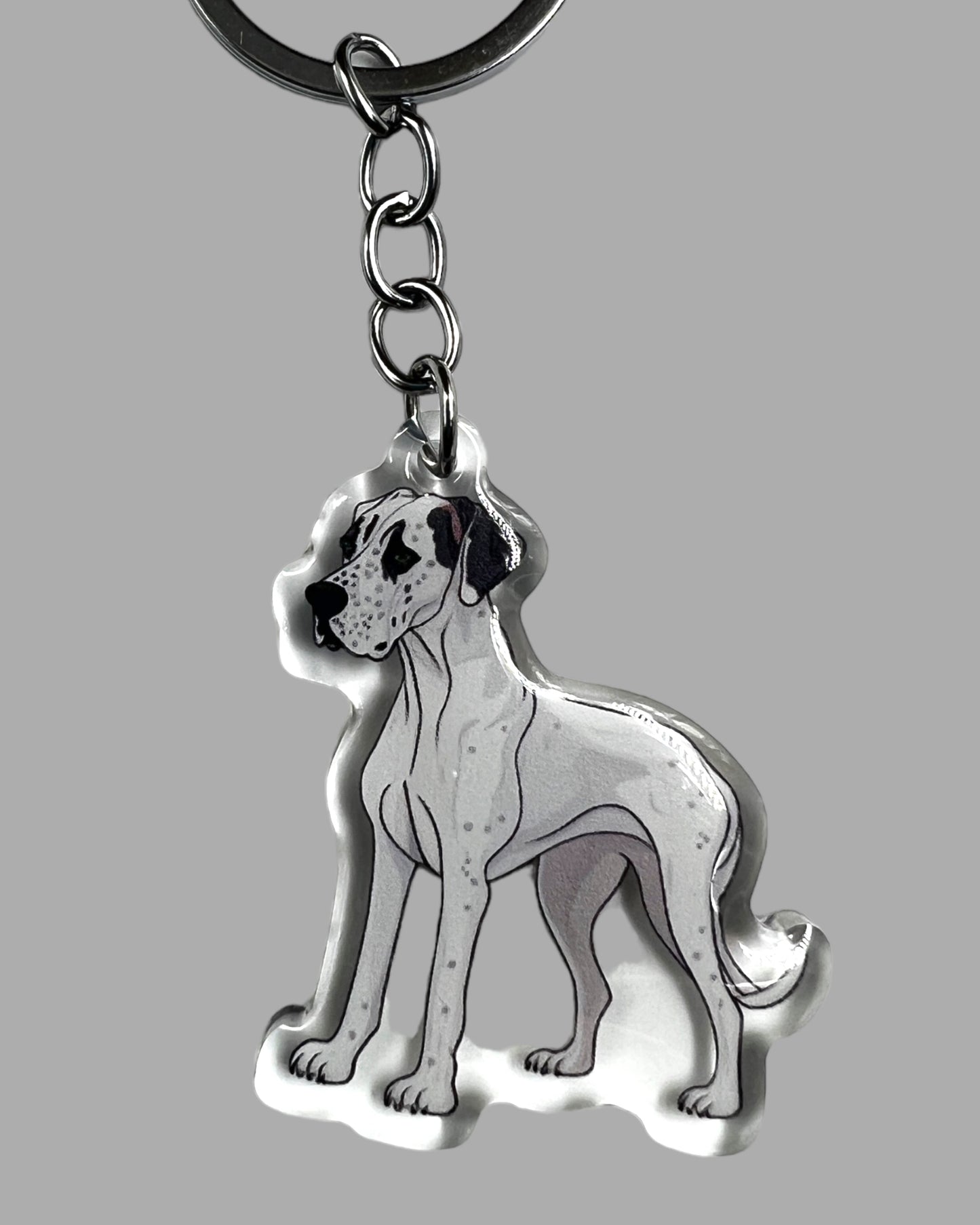 Great Dane Dog Acrylic keychain, Cute kawaii memorial ornament, pet portrait charm gift, backpack photo fob, dad car décor, dog mom gift